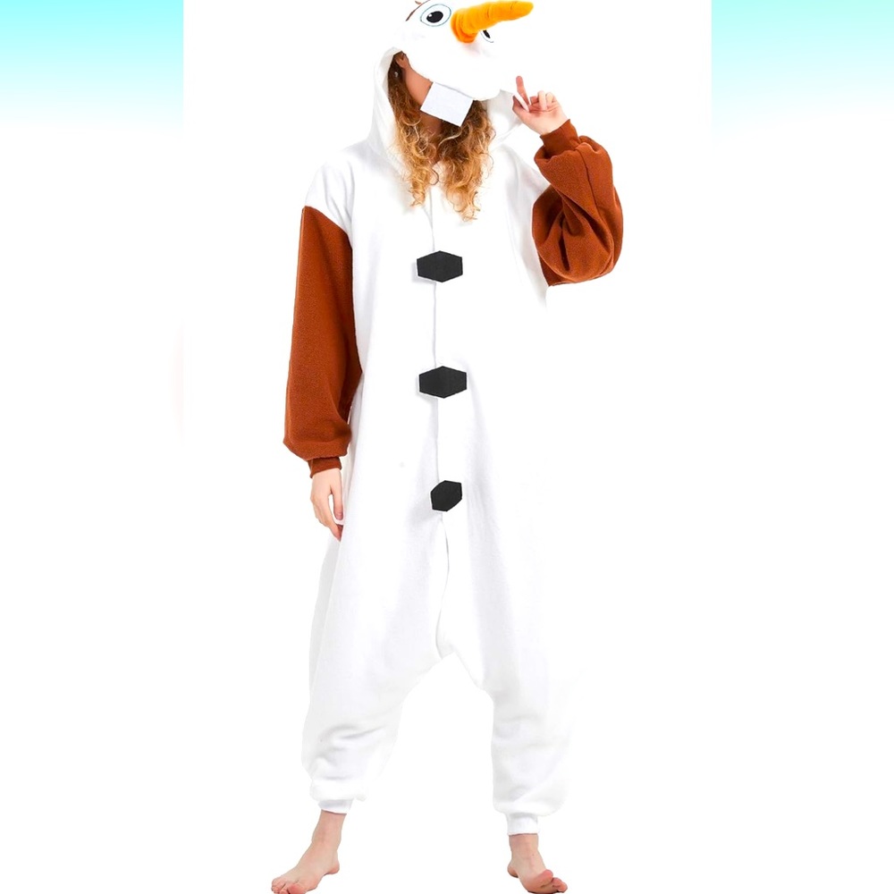White and Brown Snowman Onesie Costume